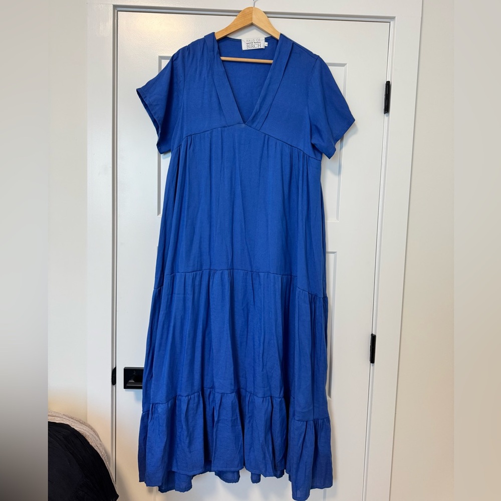 Blue V-Neck Women's Dress